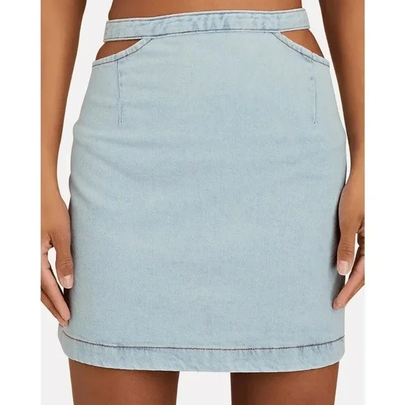 NWT Revolve WeWoreWhat Cut Out Denim Mini Skirt Women's M Blue Light Wash High W - Picture 2 of 7